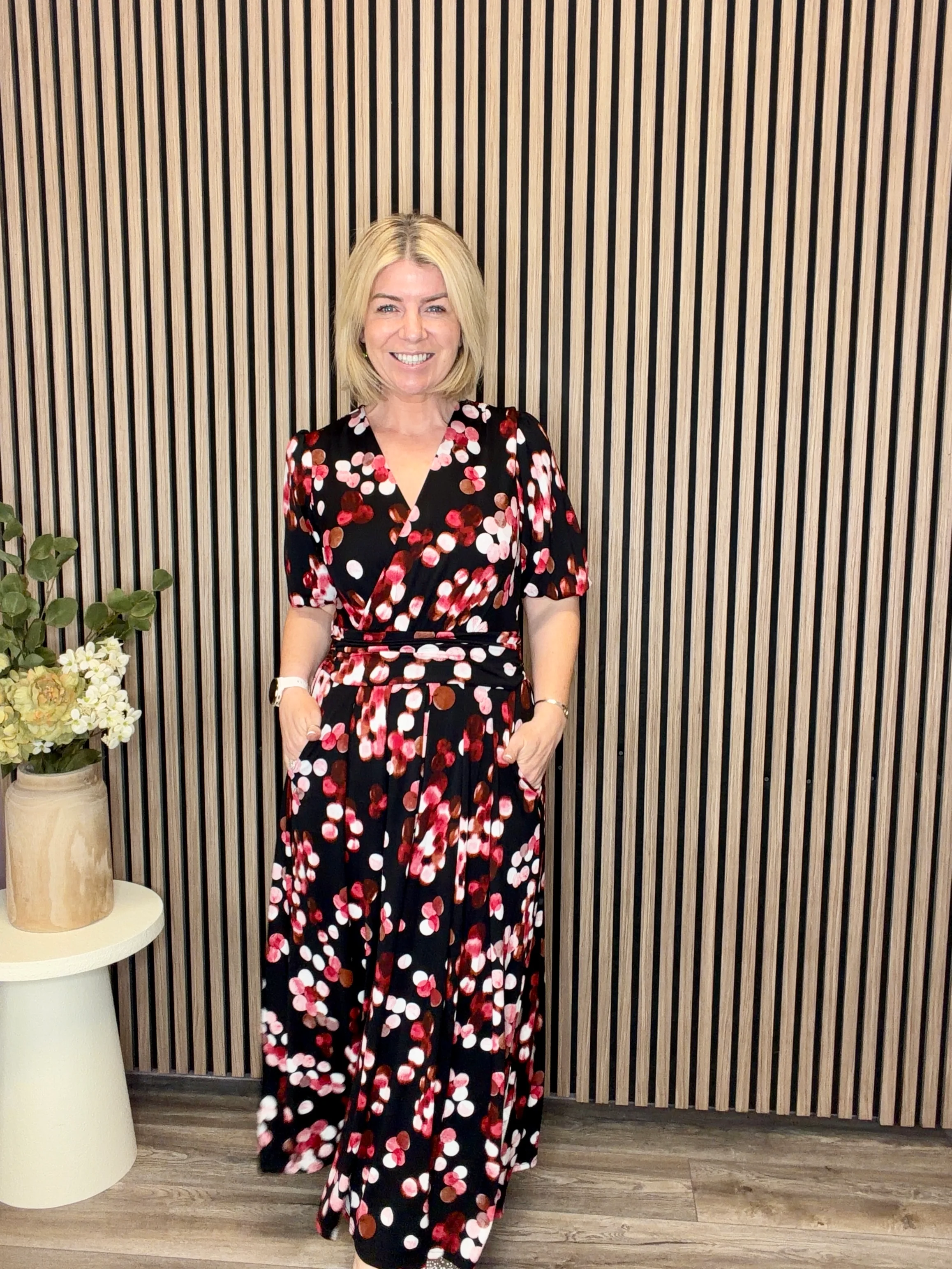 Puff Sleeve Jersey Maxi Dress (Red Spot) - Image 2