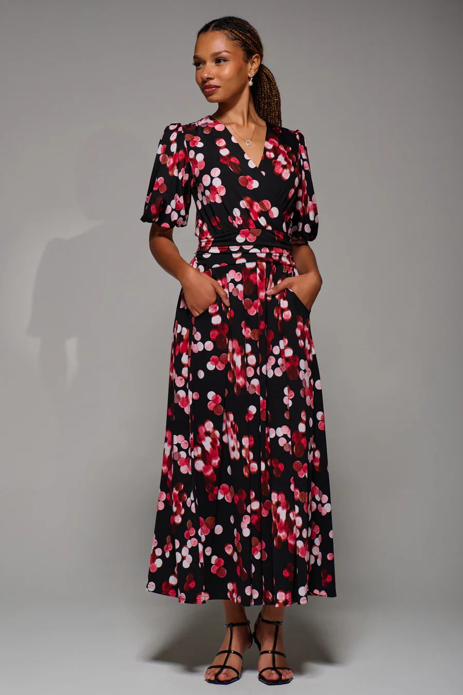 Puff Sleeve Jersey Maxi Dress (Red Spot) - Image 3