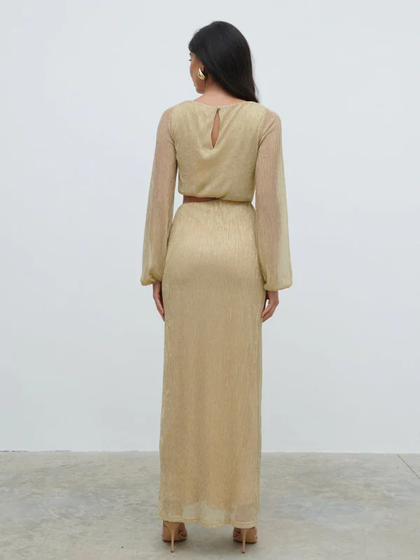 Rae Long Sleeve Cut Out Maxi Dress (Metallic Gold) - Image 5