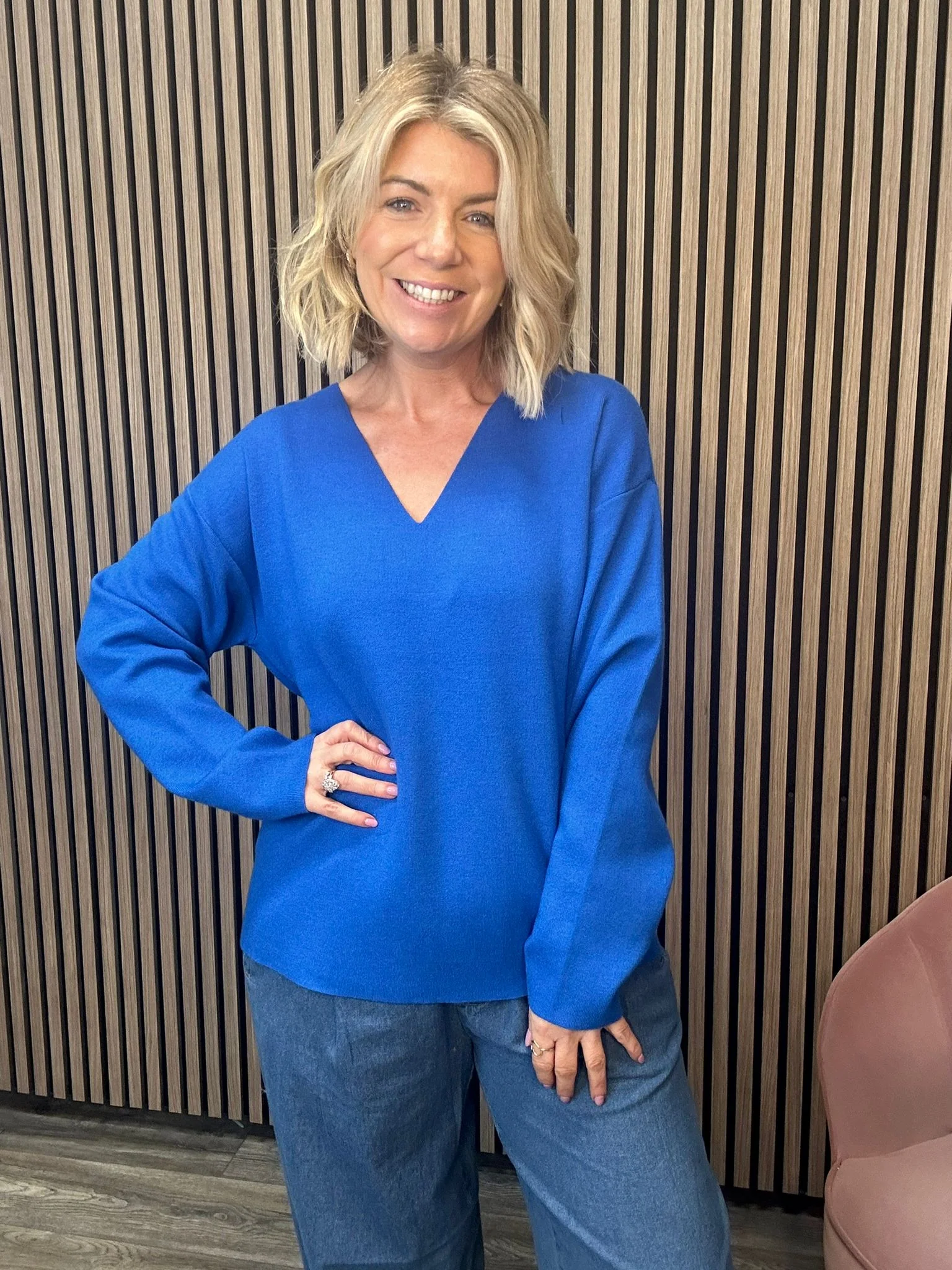 Rayna V-Neck Jumper (Lapis Blue) - Image 2