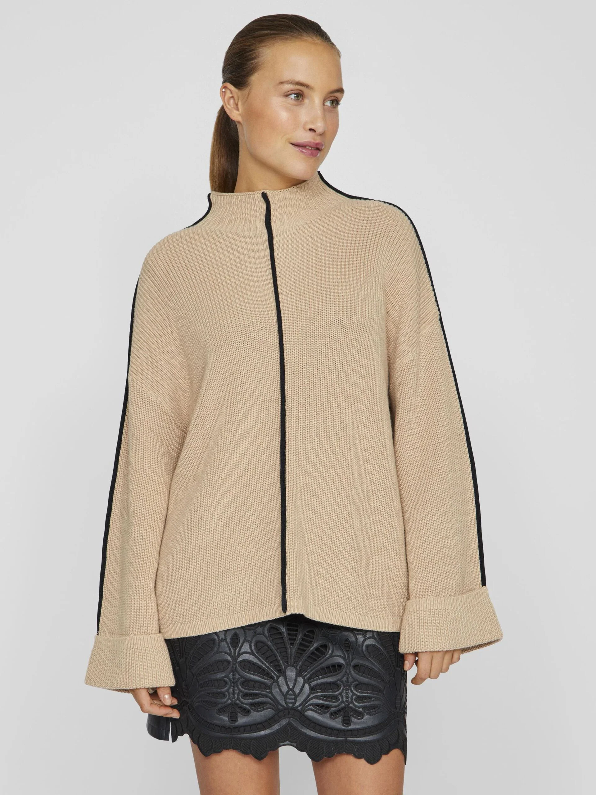 Reanne Funnel Neck Jumper (Savannah Tan/Black) - Image 3