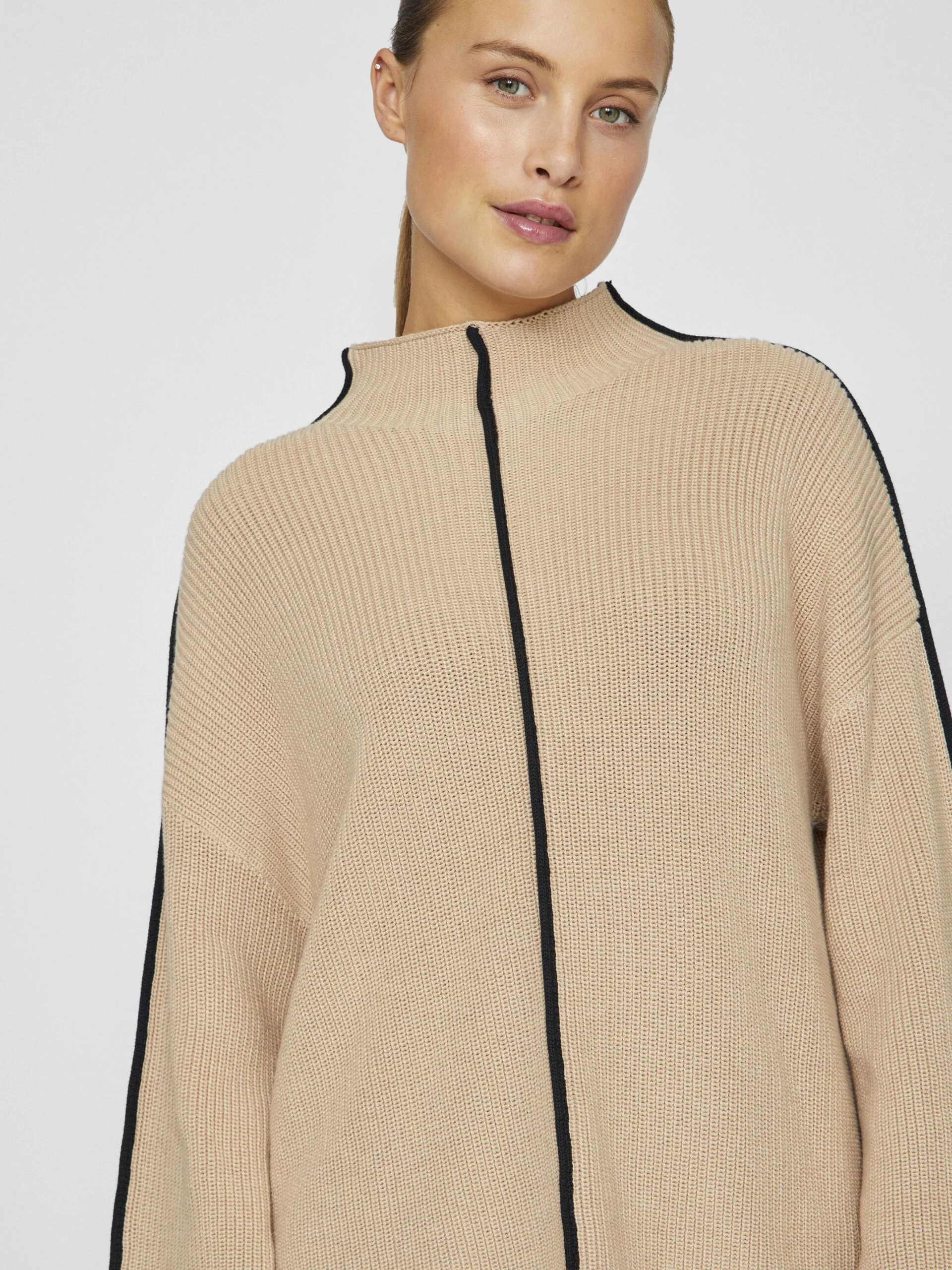 Reanne Funnel Neck Jumper (Savannah Tan/Black) - Image 4