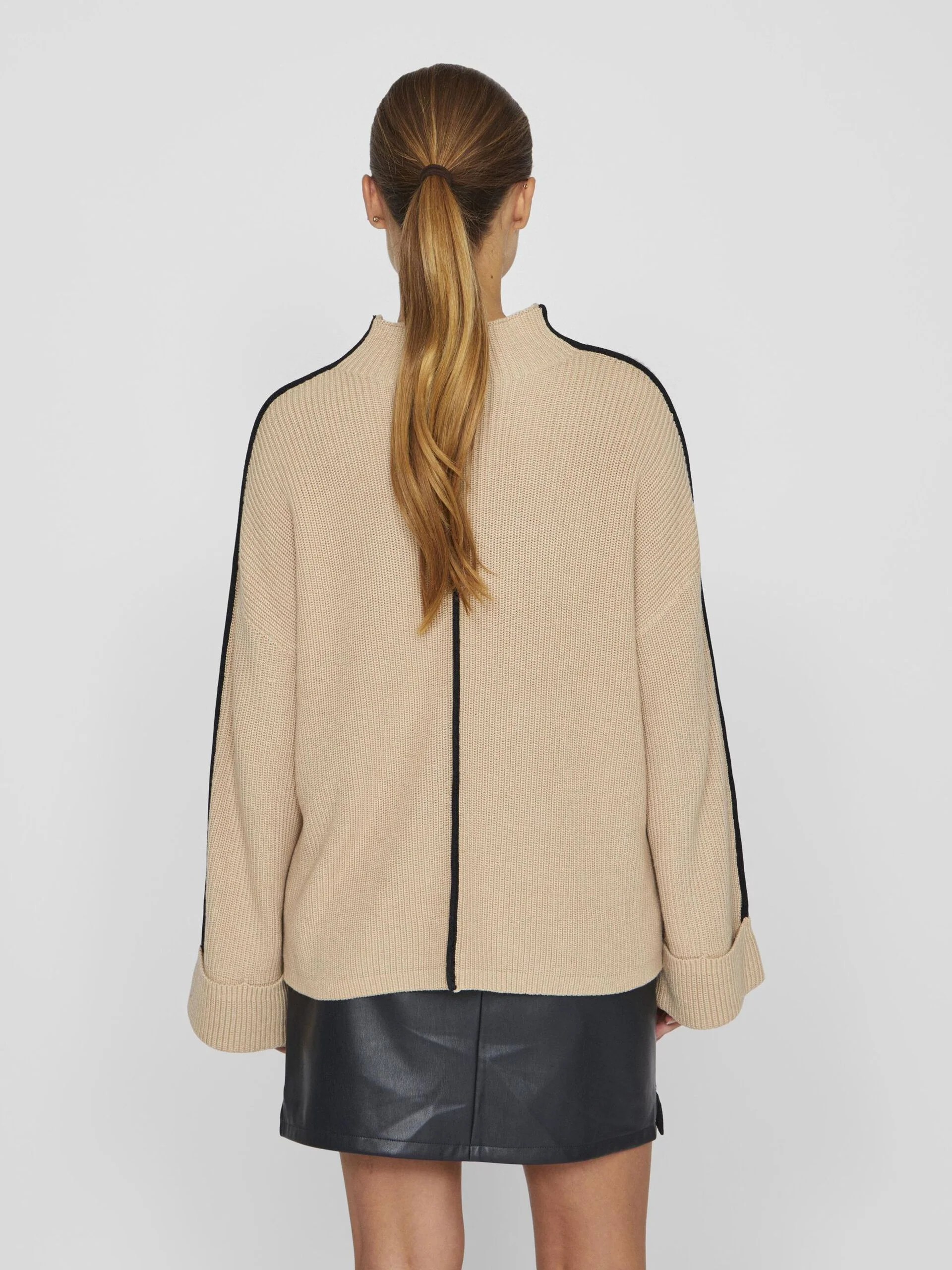 Reanne Funnel Neck Jumper (Savannah Tan/Black) - Image 5