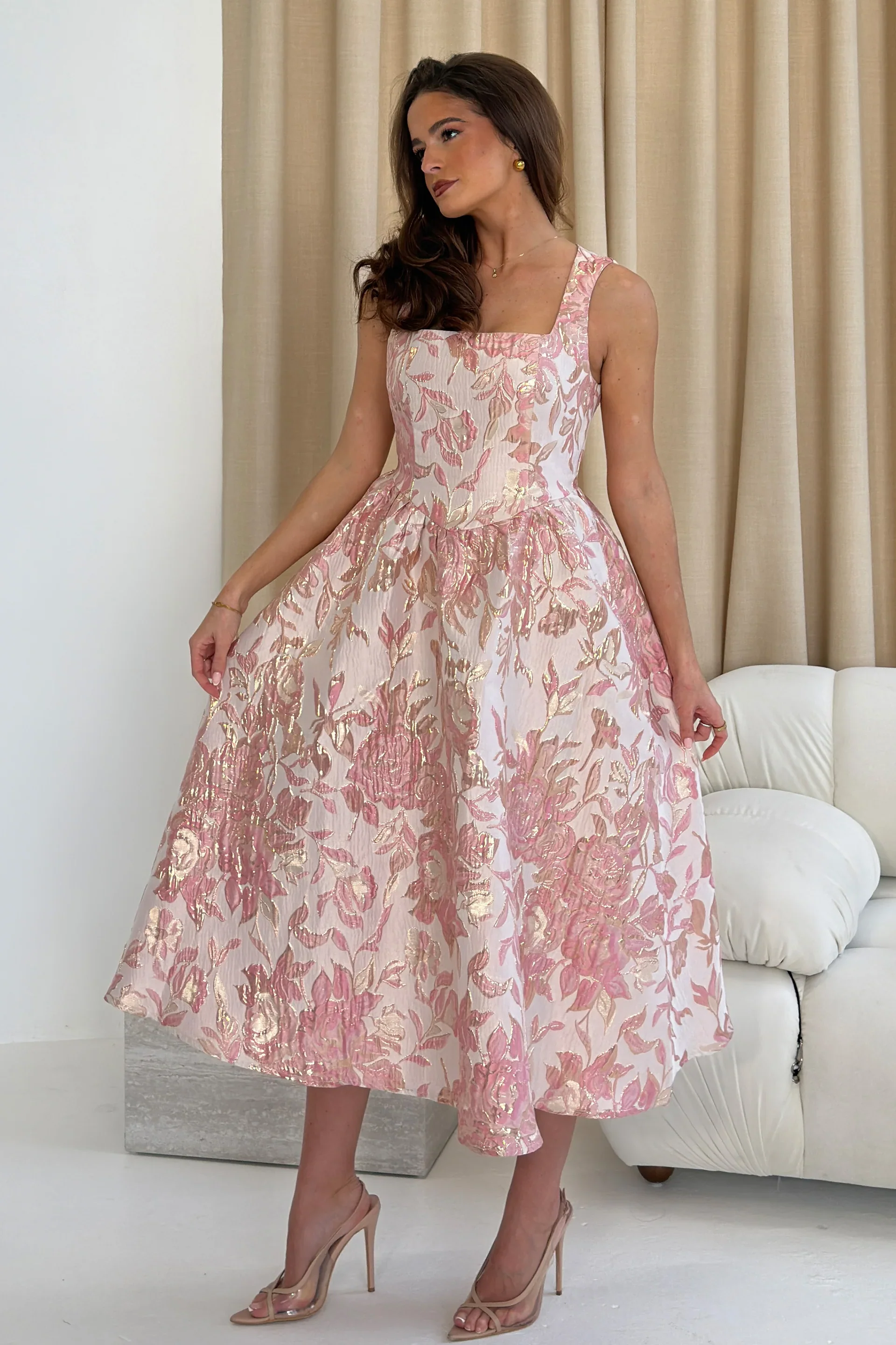 Rosie Midi Dress (Pink Floral) - Image 3