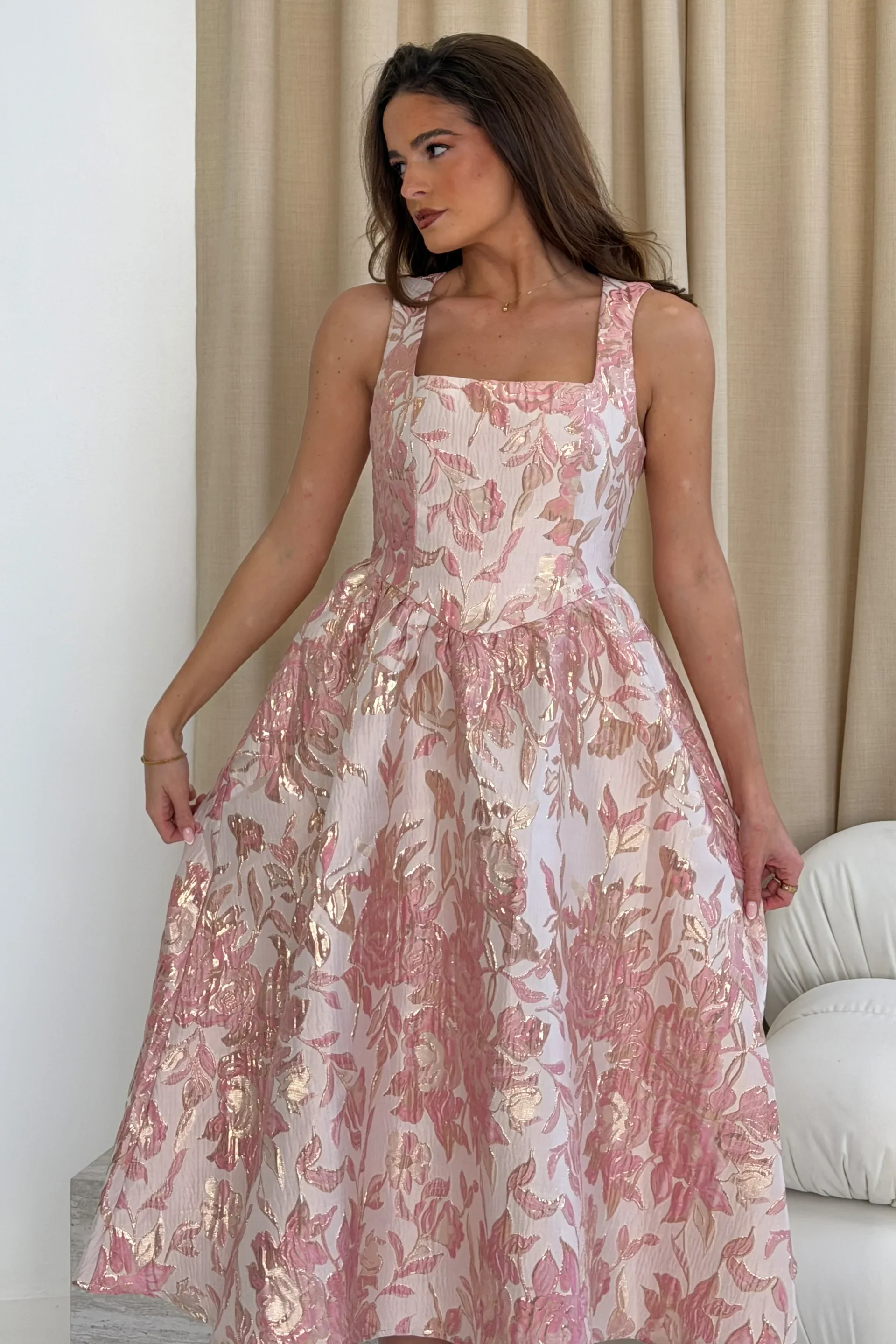 Rosie Midi Dress (Pink Floral) - Image 7