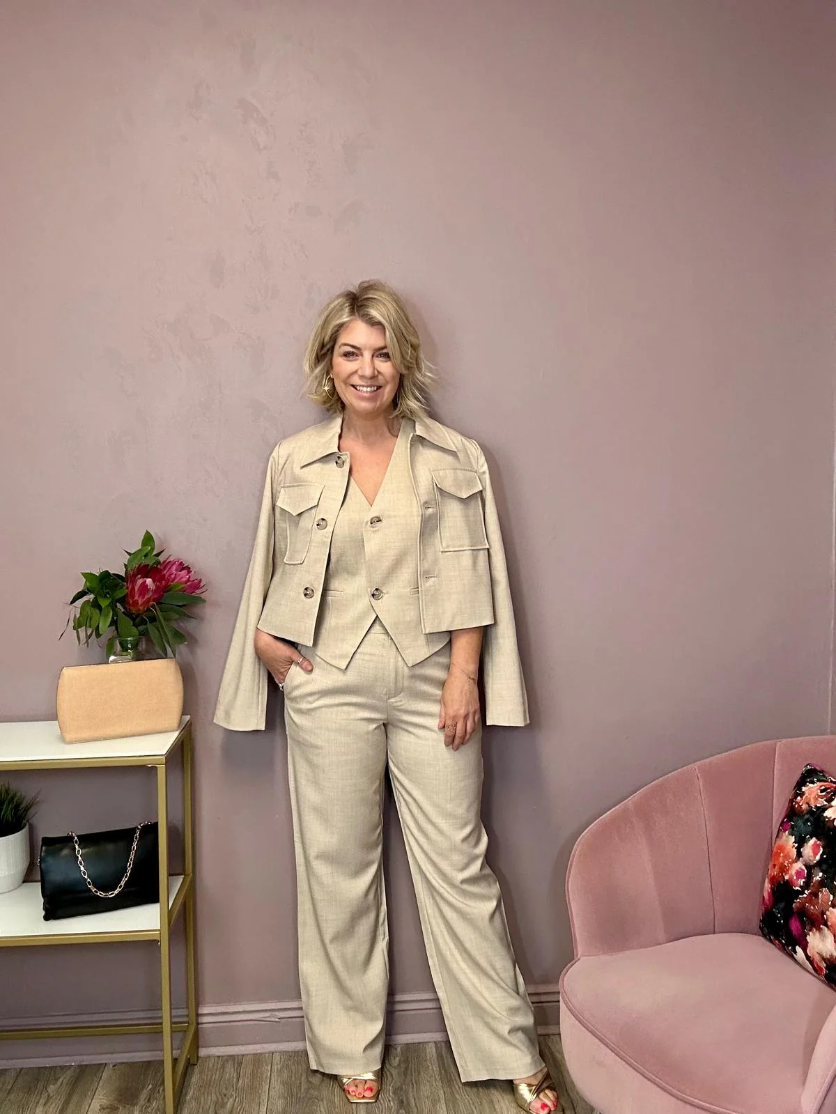 Rossa Wide Leg Pants (Super Light/Natural Melange) - Image 2