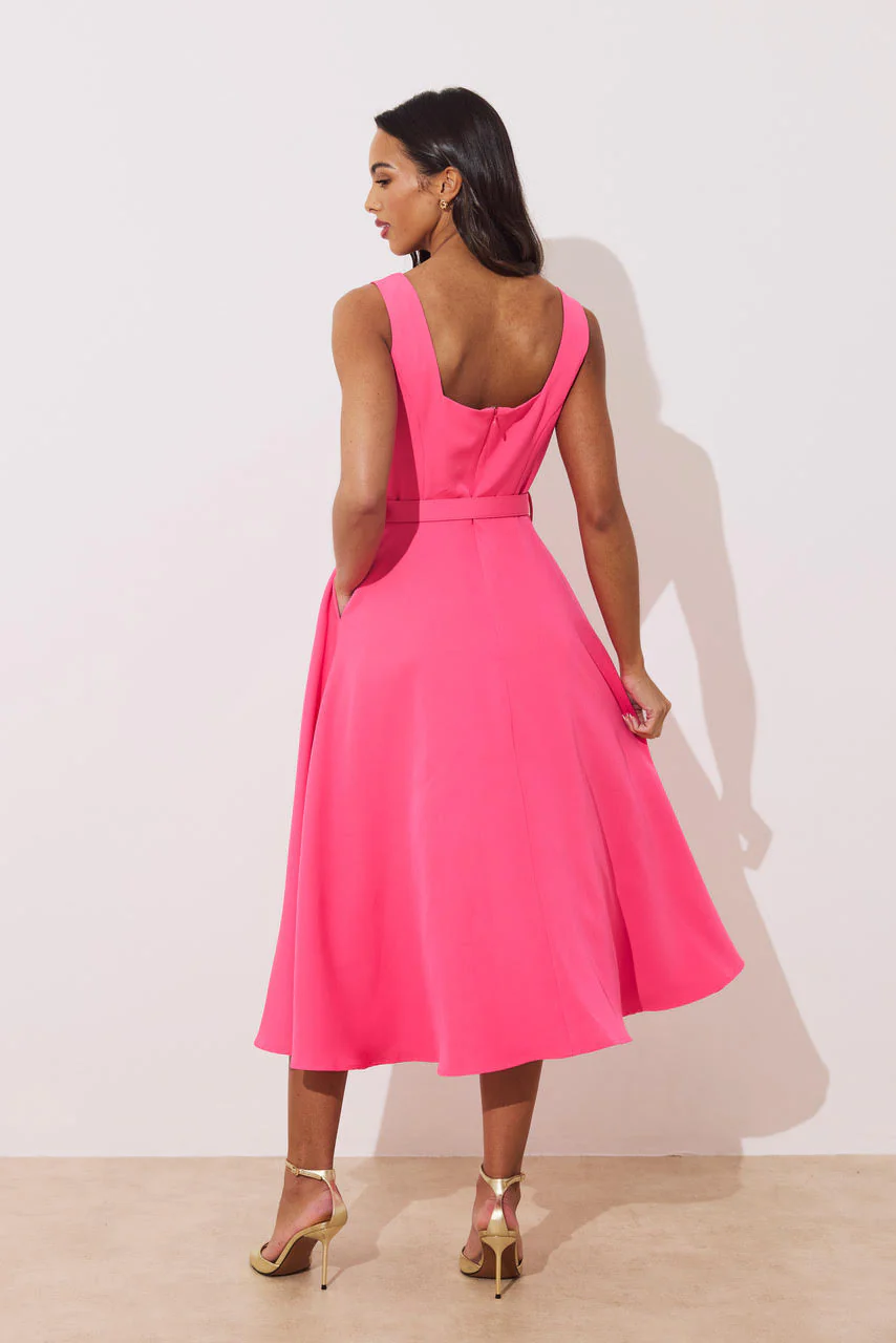 Saffira Skater Midi Dress (Fuchsia) - Image 2
