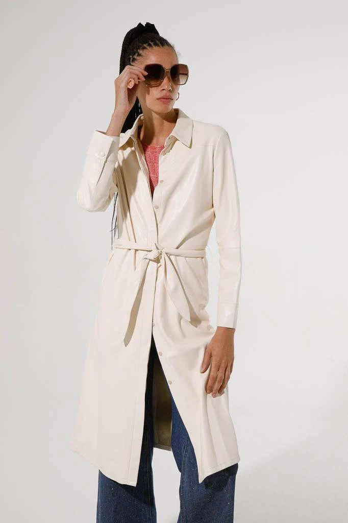 Sandon Faux Leather Trench Dress (Natural White) - Image 3