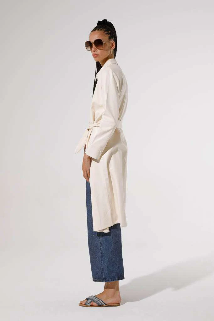 Sandon Faux Leather Trench Dress (Natural White) - Image 4