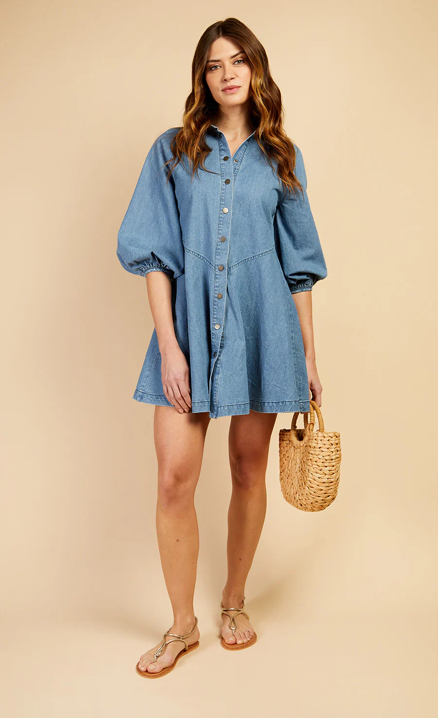 Sandy Denim Western Seam Mini Dress (Blue) - Image 2
