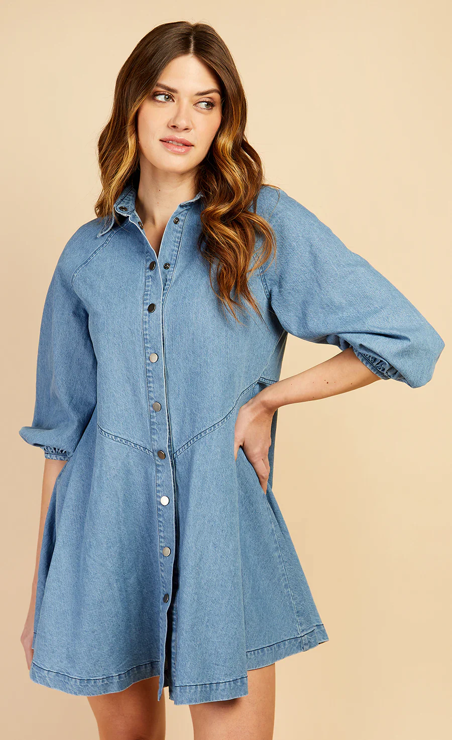 Sandy Denim Western Seam Mini Dress (Blue) - Image 3