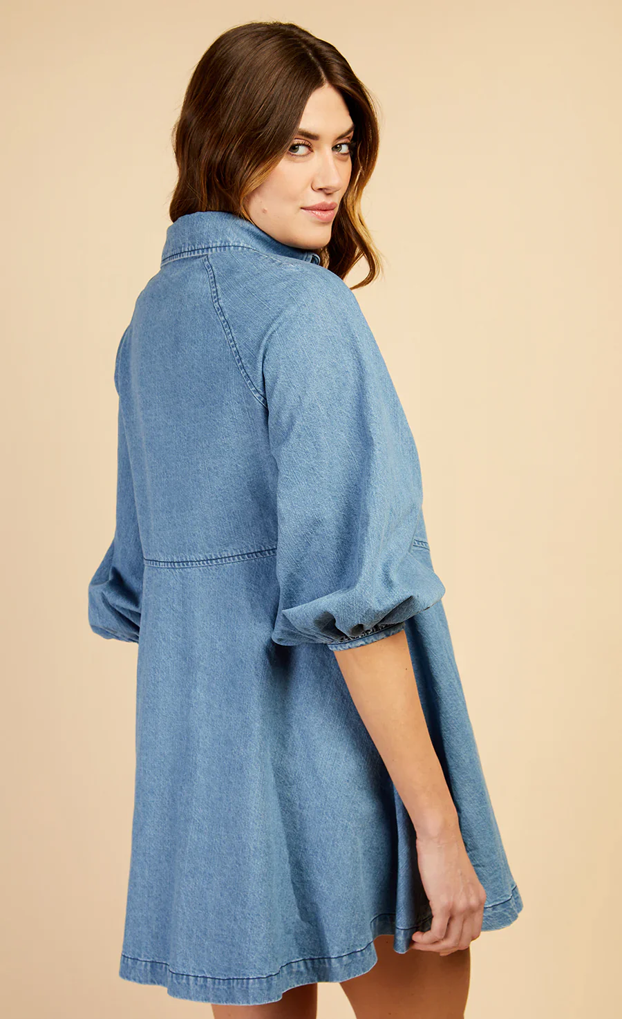 Sandy Denim Western Seam Mini Dress (Blue) - Image 4