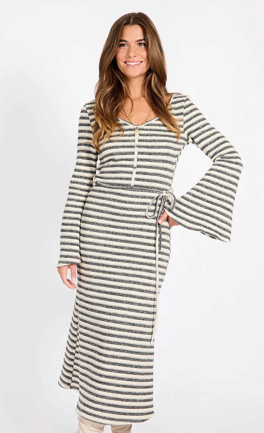 Sandy Knitted Midaxi Dress (Black/Cream) - Image 3