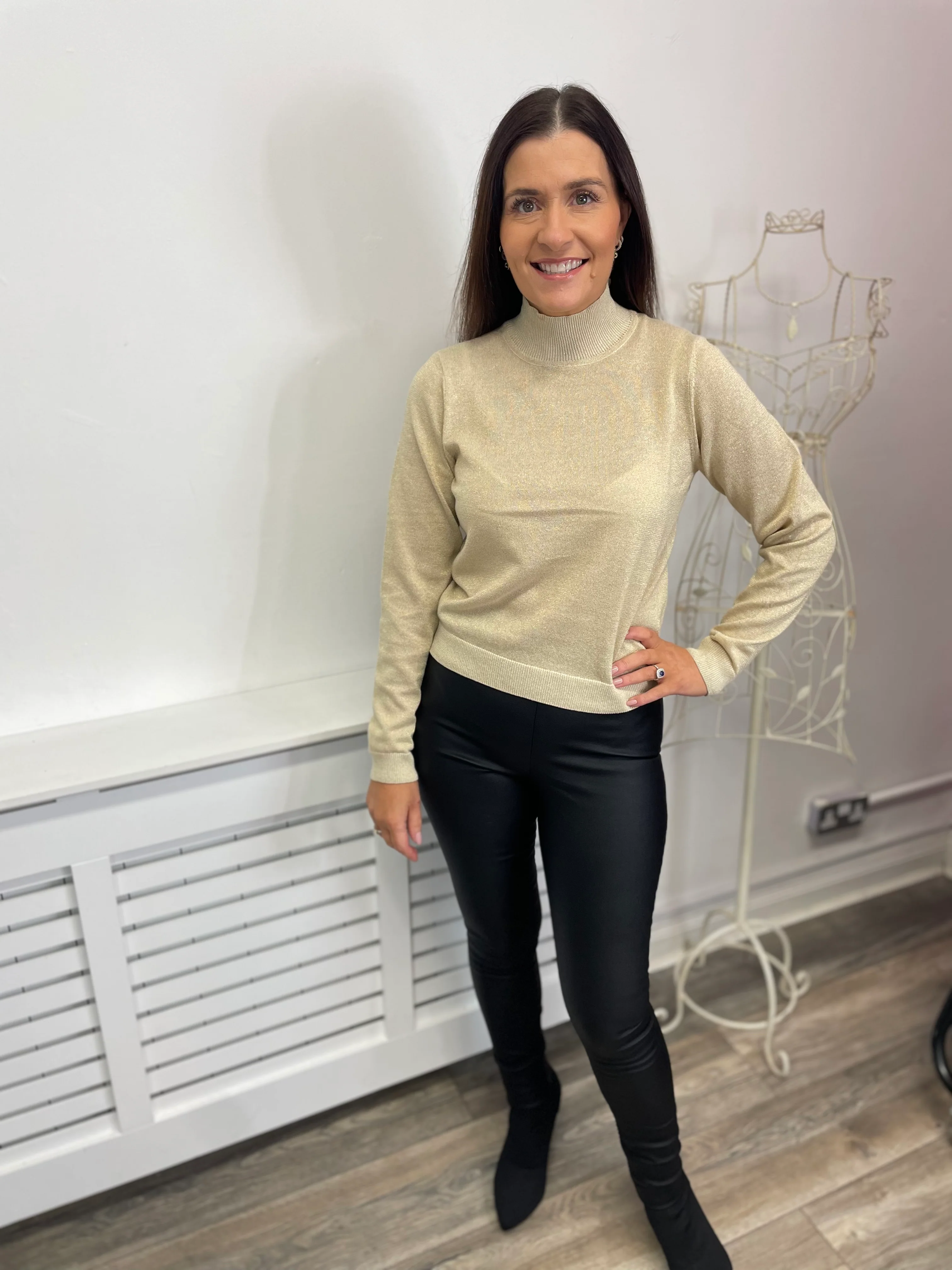 Sanja High Neck Glitter Top (Birch) - Image 2