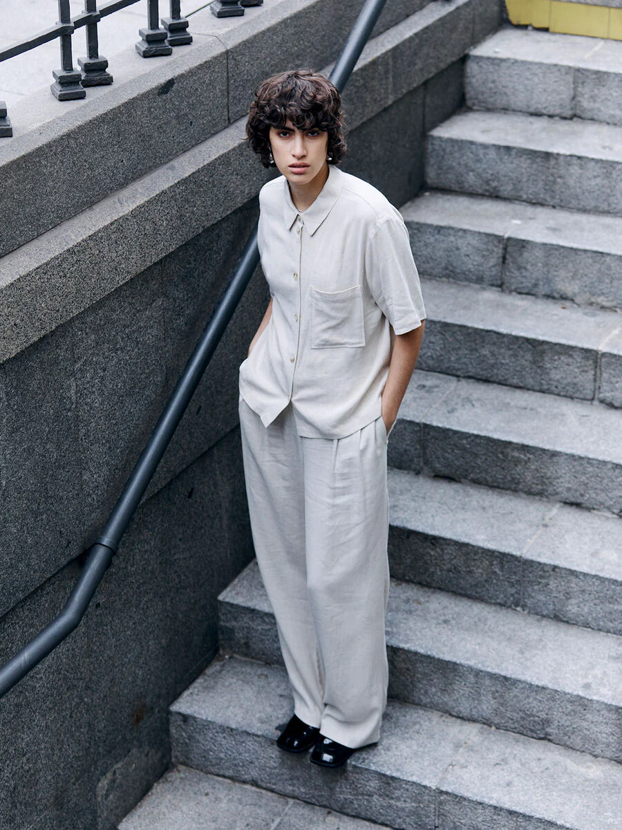 Sanne Linen Blend Short Sleeve Shirt (Sandshell) - Image 3