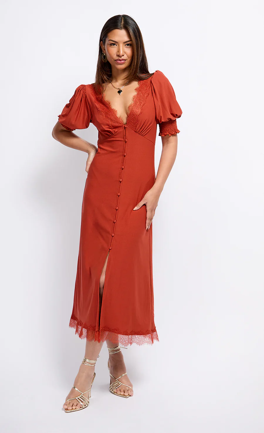 Sara Lace Trim Midaxi Dress (Copper) - Image 3