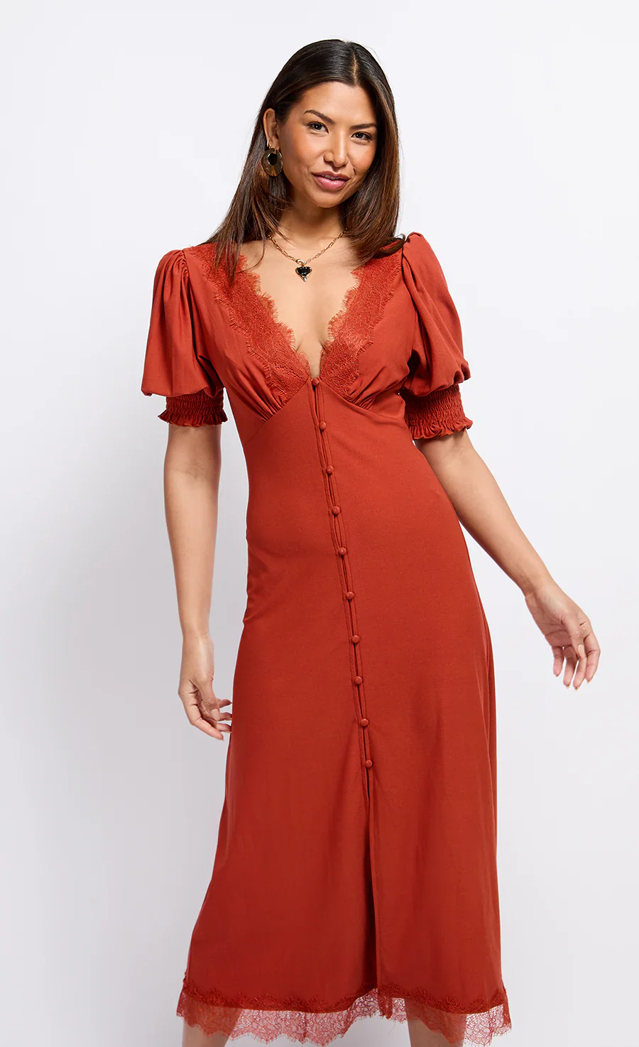 Sara Lace Trim Midaxi Dress (Copper) - Image 5