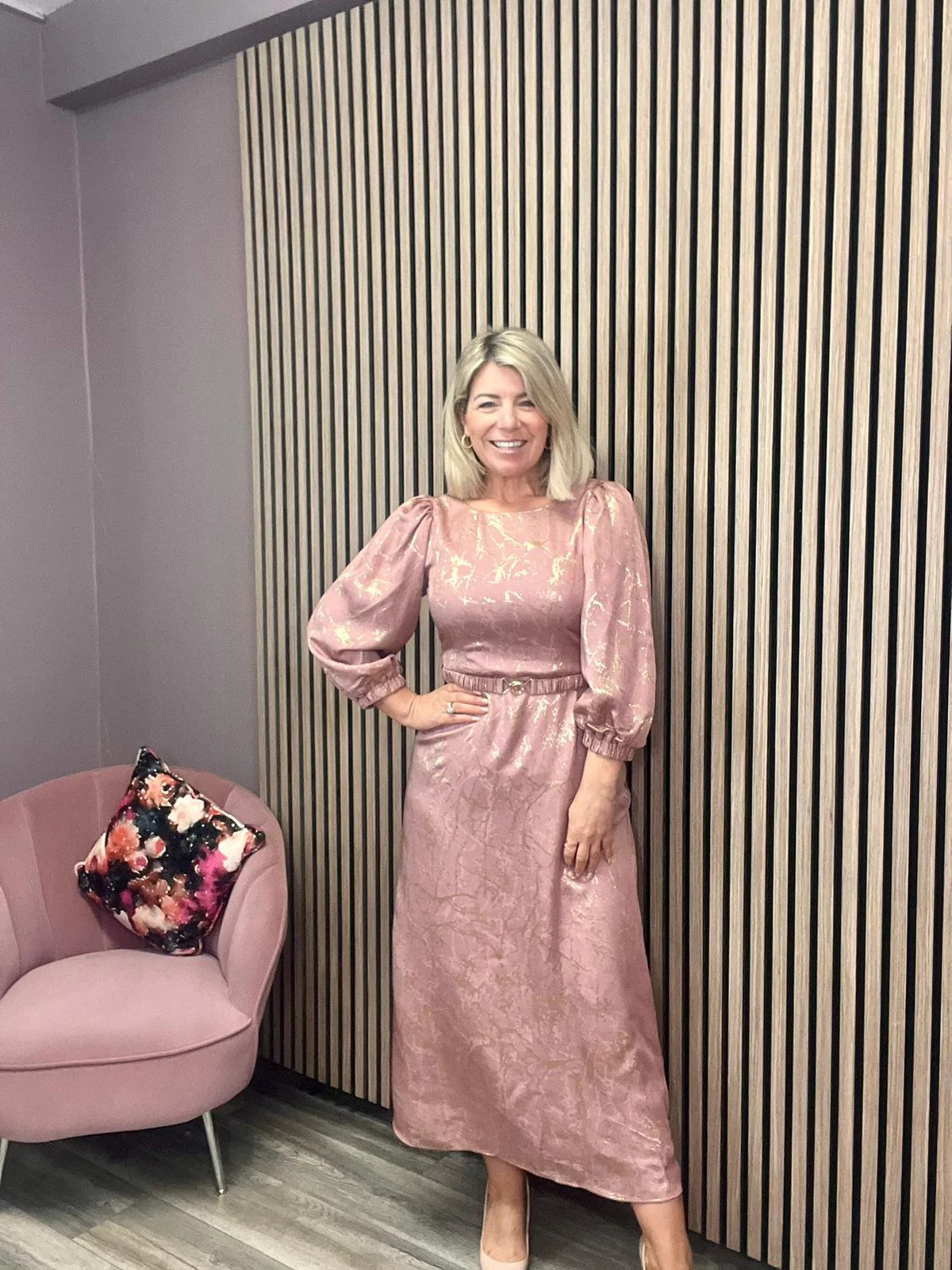 SARAH A-LINE MIDI DRESS (JAQUARD/PINK ROSE) - Image 2