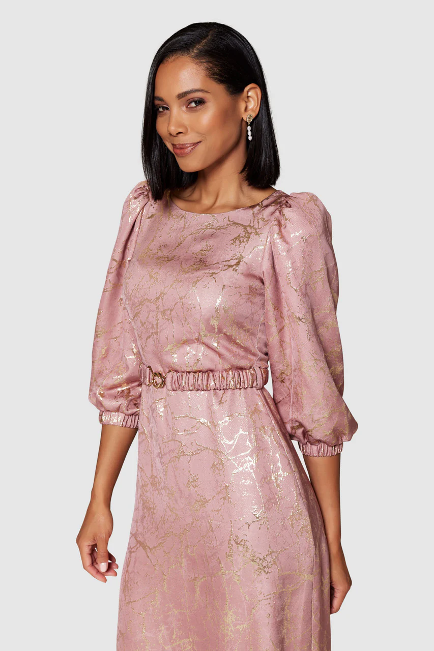 SARAH A-LINE MIDI DRESS (JAQUARD/PINK ROSE) - Image 3