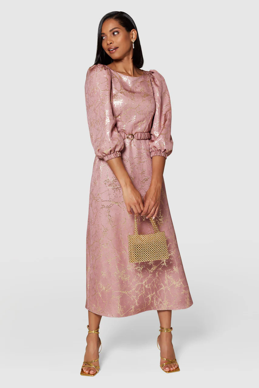 SARAH A-LINE MIDI DRESS (JAQUARD/PINK ROSE) - Image 4