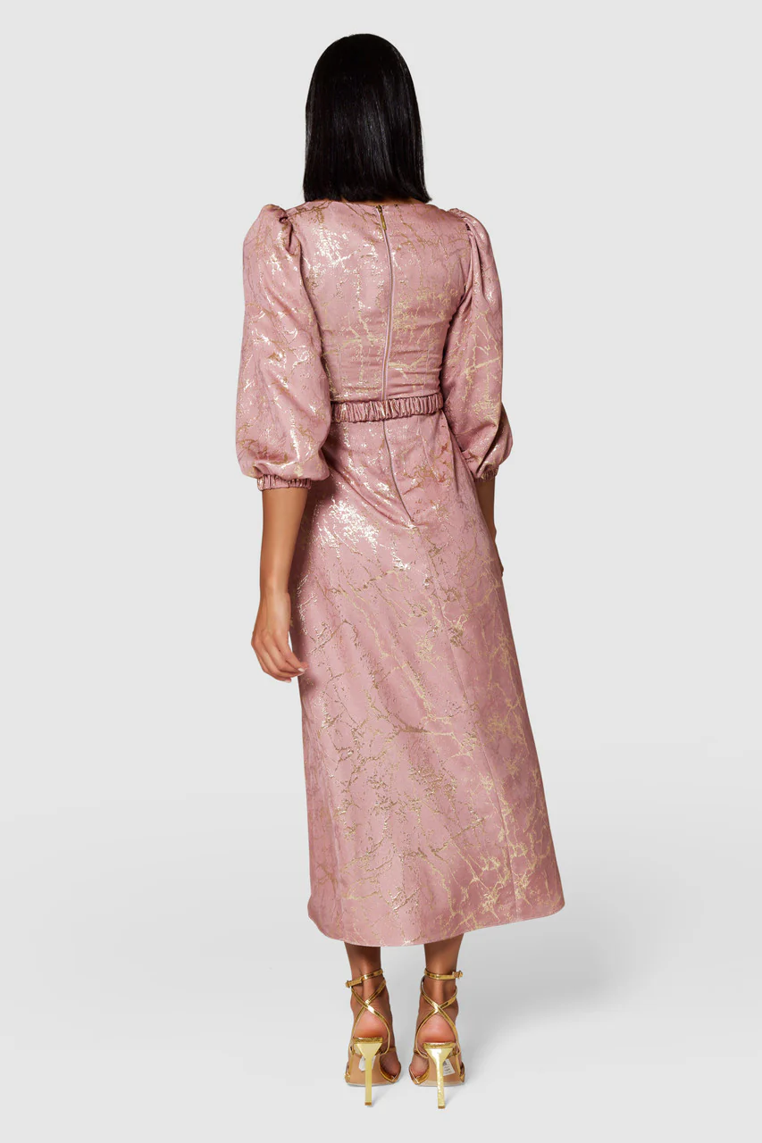 SARAH A-LINE MIDI DRESS (JAQUARD/PINK ROSE) - Image 5