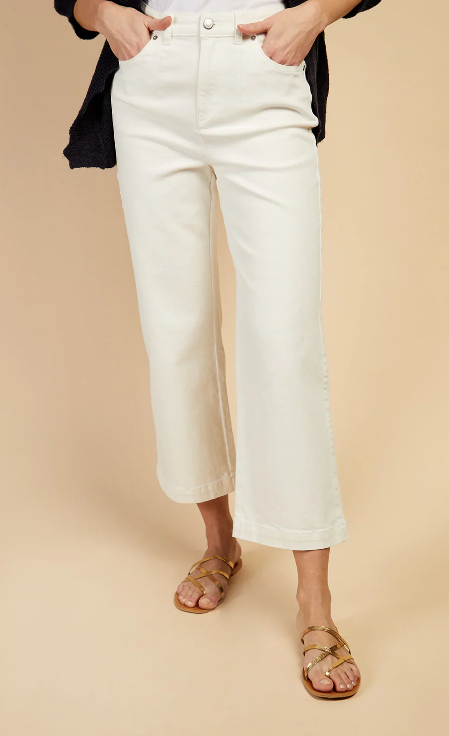 Sarah Cropped Wide Leg Denim Jeans (White) - Image 3