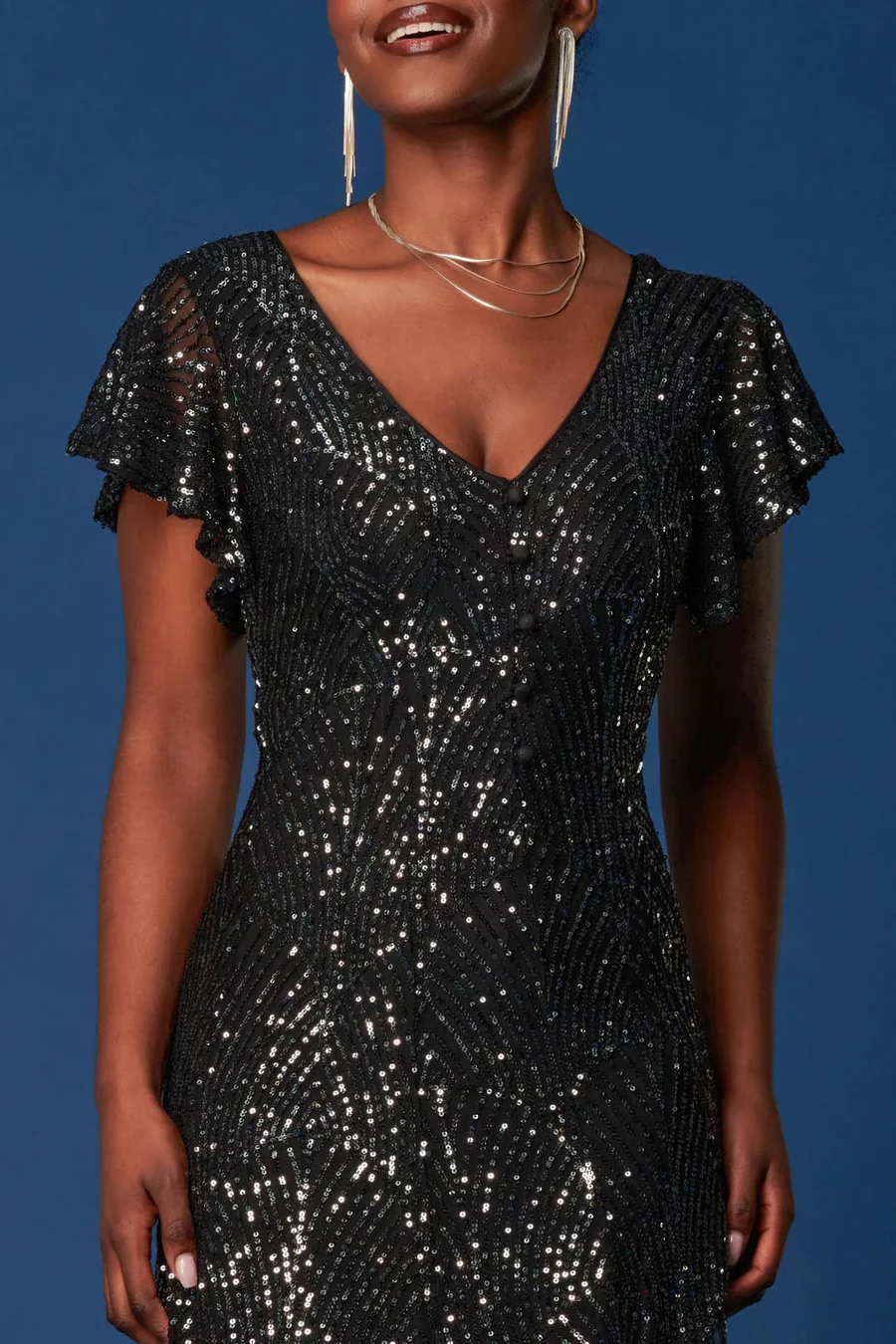 SEQUIN FIT & FLARE MAXI DRESS (BLACK) CURVE - Image 6