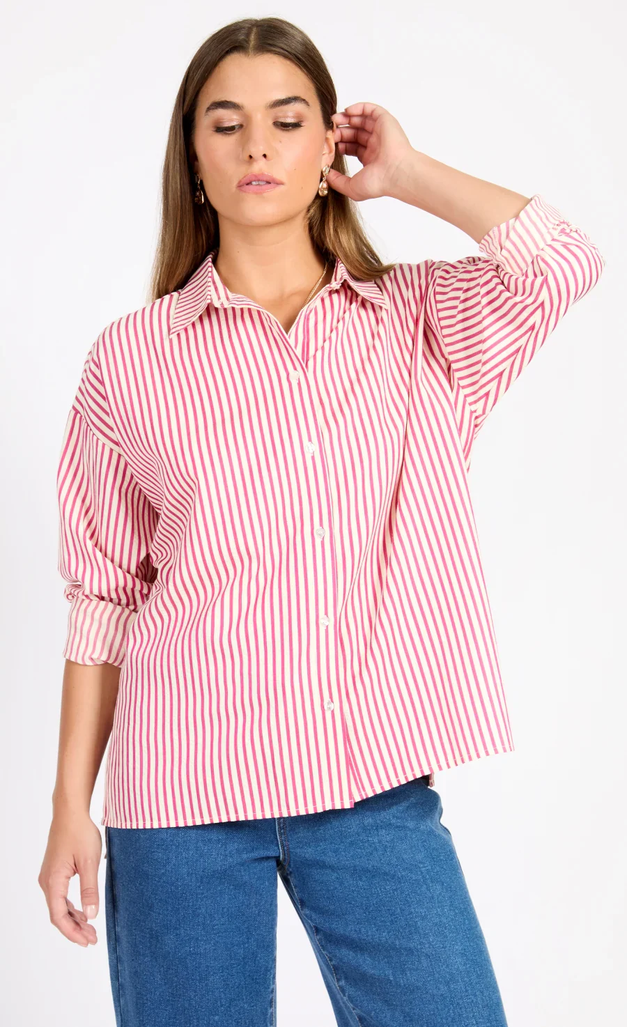 Serena Stripe Shirt (Pink/Cream) - Image 2