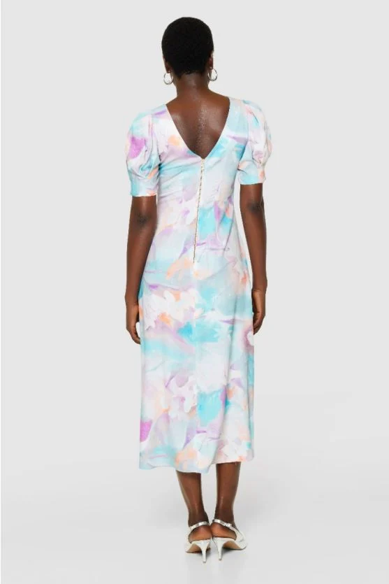 Serena V Back Midi Dress (Turquoise) - Image 2
