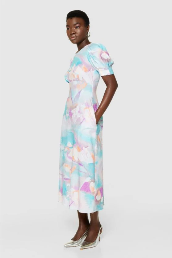Serena V Back Midi Dress (Turquoise) - Image 3