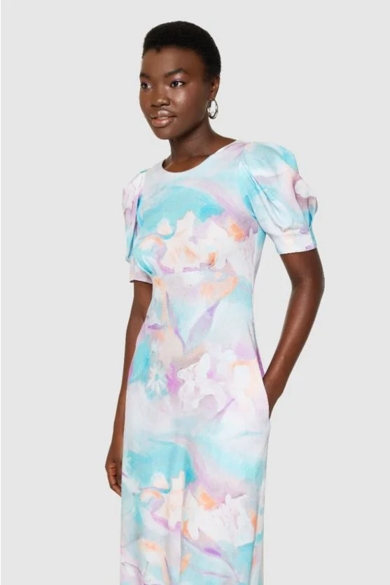 Serena V Back Midi Dress (Turquoise) - Image 4