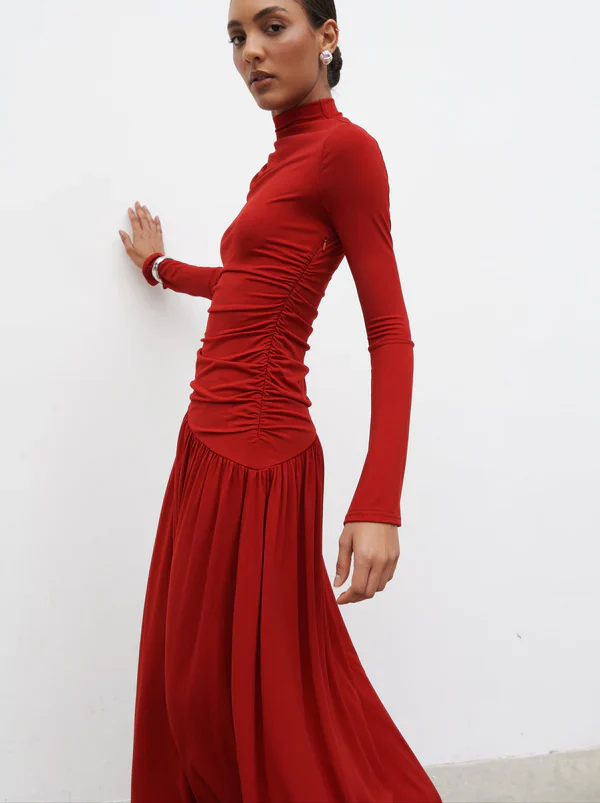 Shai Ruched Maxi Dress (Red) - Image 2