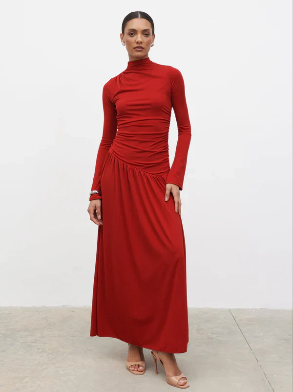 Shai Ruched Maxi Dress (Red) - Image 6