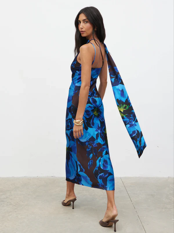 Sheree One Shoulder Sash Maxi Dress (Cobalt Blue) - Image 5