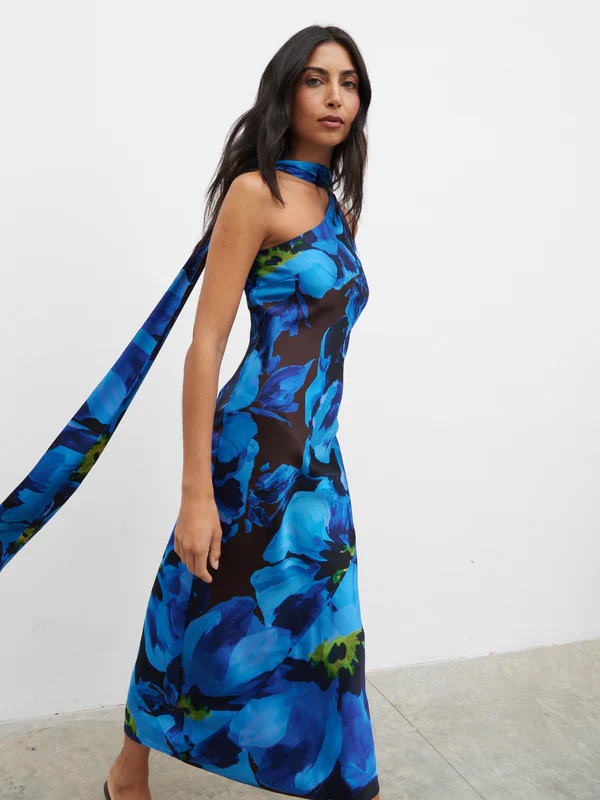 Sheree One Shoulder Sash Maxi Dress (Cobalt Blue) - Image 6