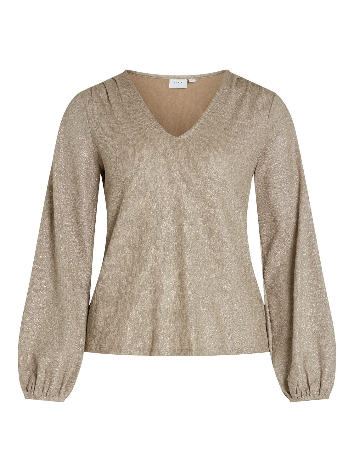 Shinea V-Neck Top (Tan/Silver) - Image 2