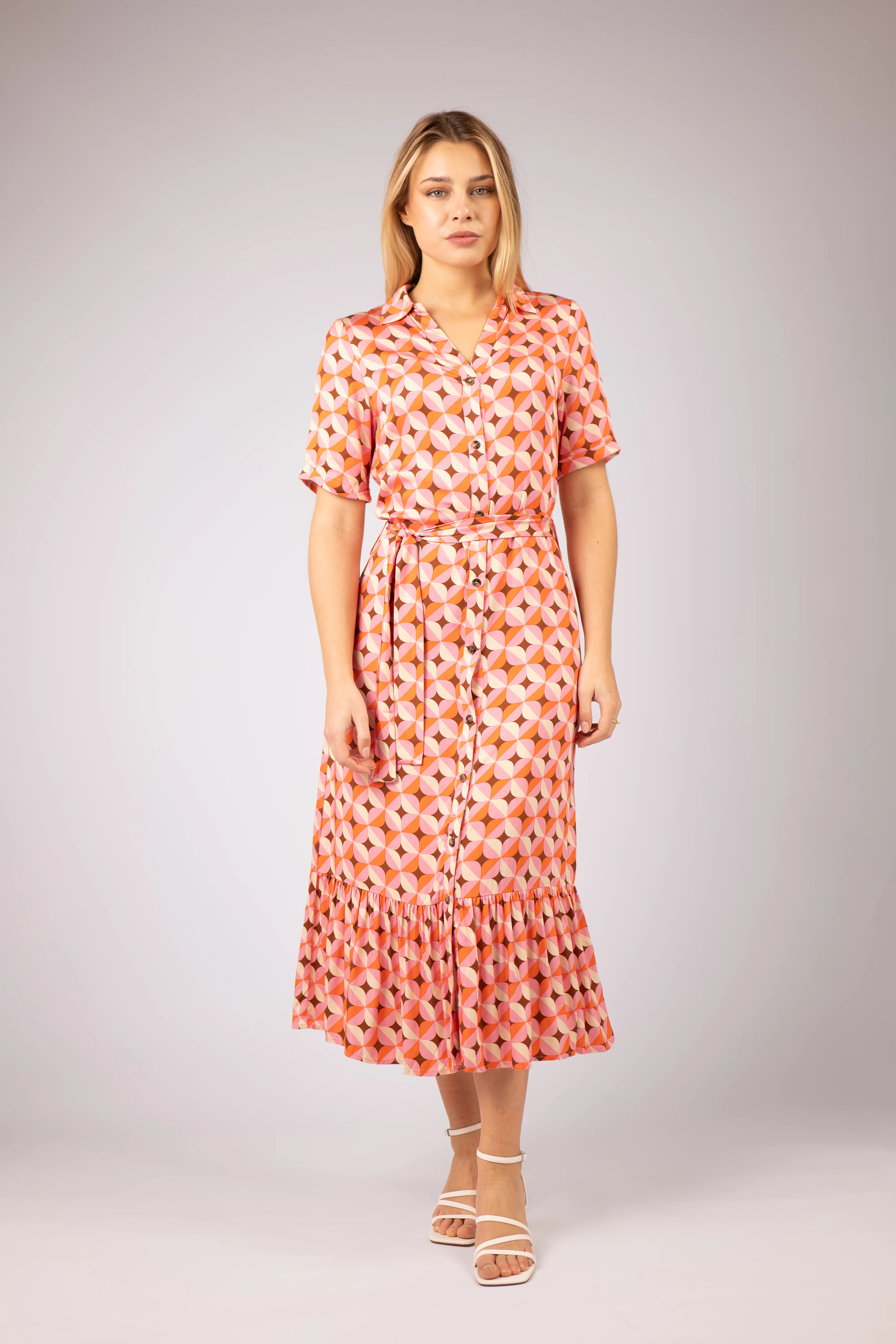 SHIRIN LONG SHIRT DRESS (RED/PINK)
