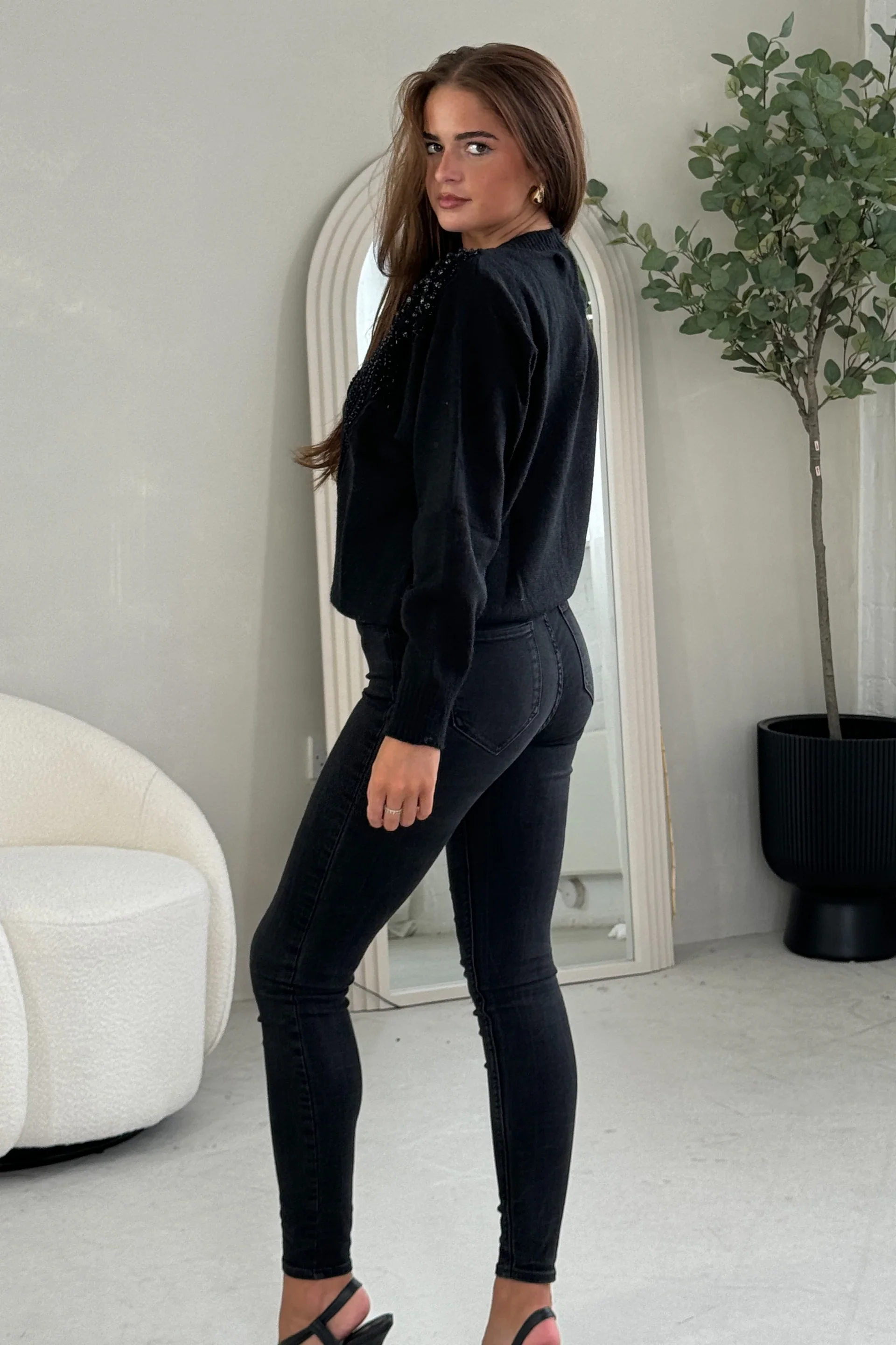 Sia Pearl & Sequin Jumper (Black) - Image 5
