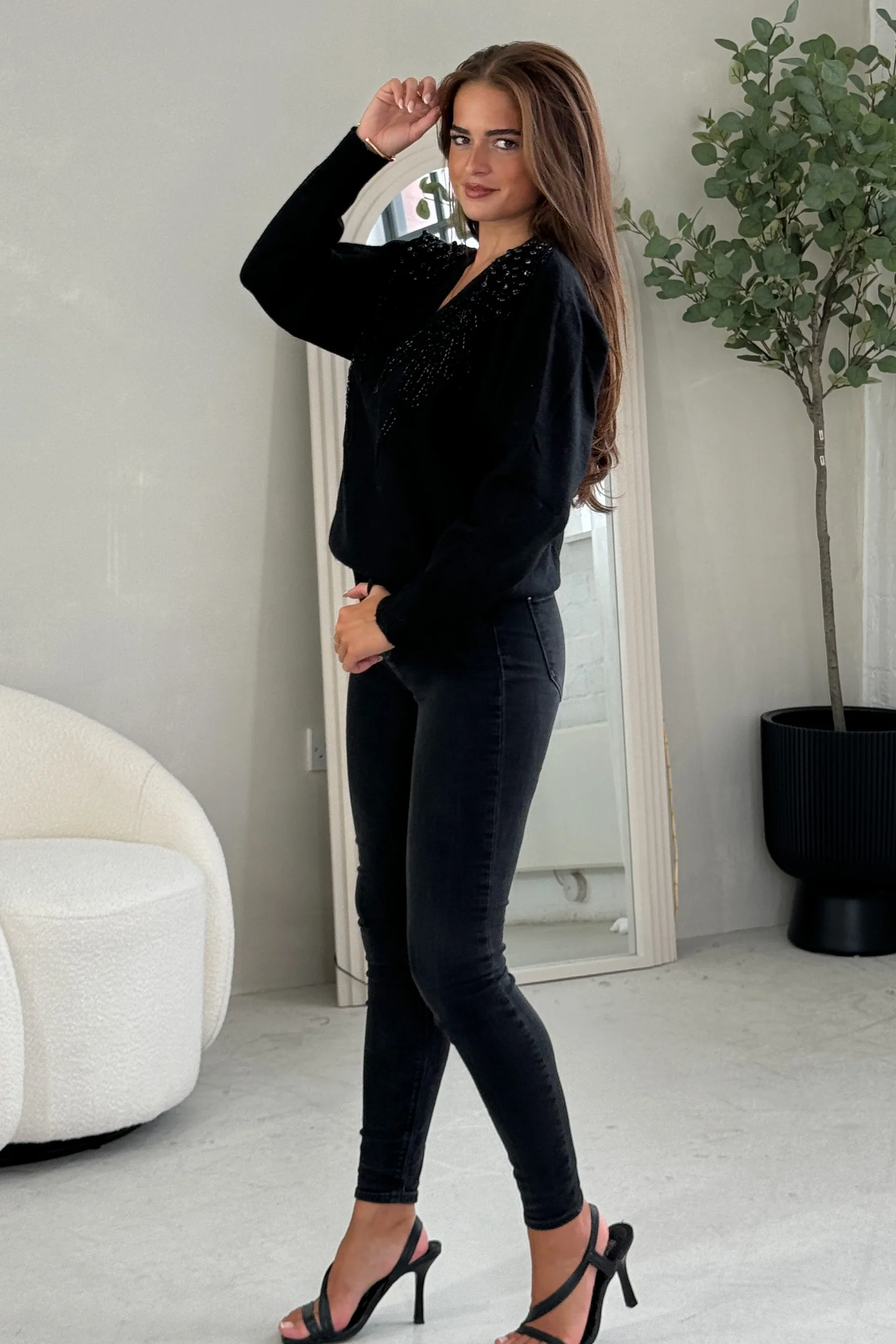Sia Pearl & Sequin Jumper (Black) - Image 6