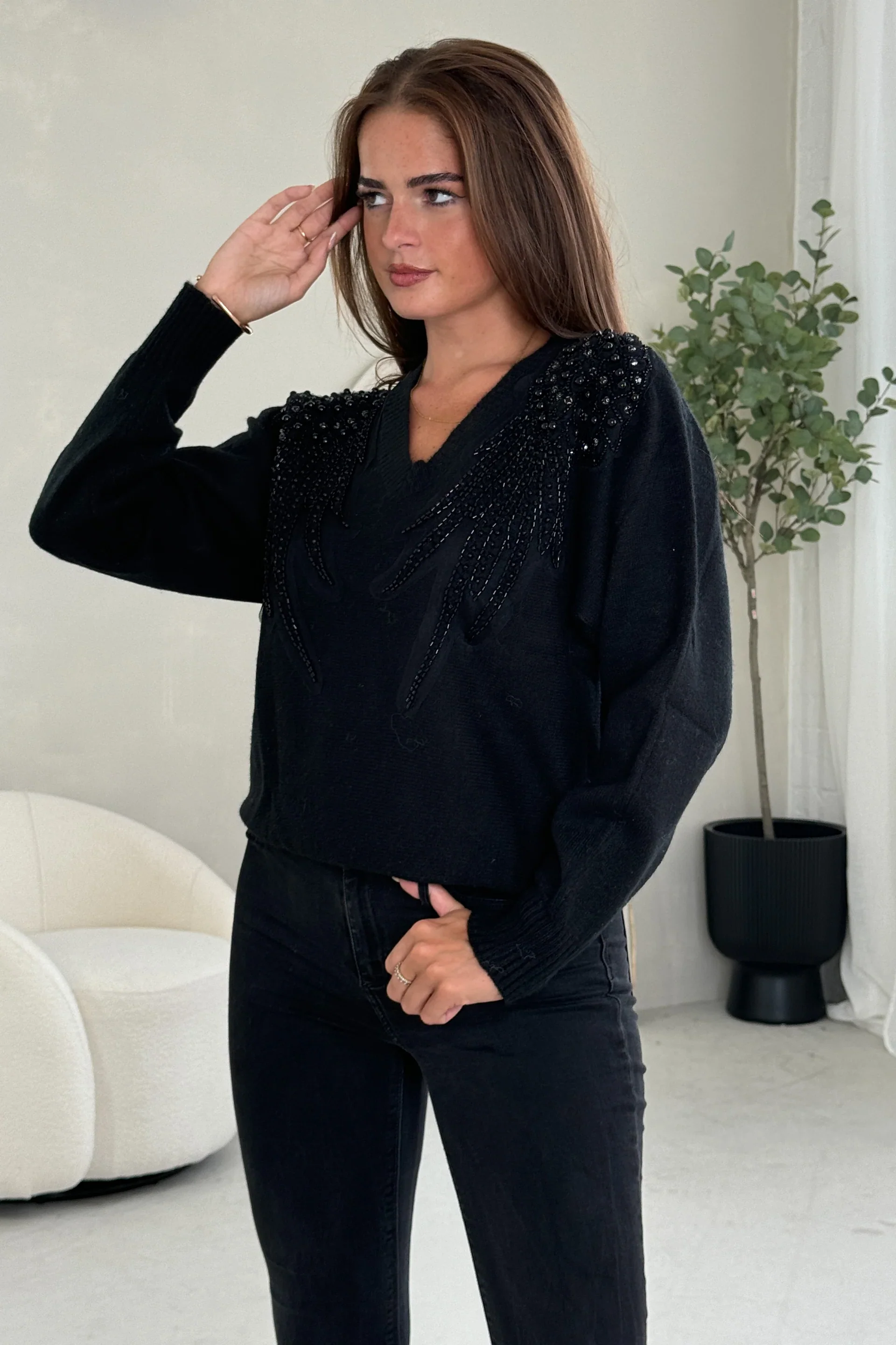 Sia Pearl & Sequin Jumper (Black) - Image 7