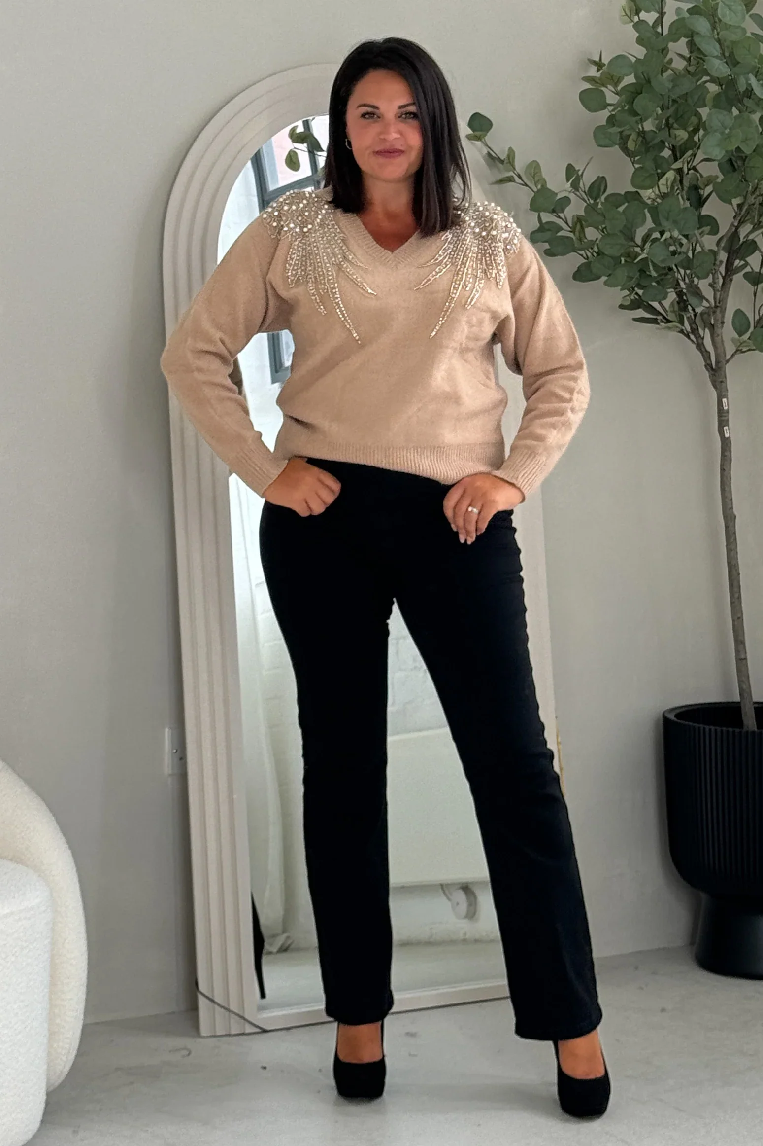 Sia Pearl & Sequin Jumper (Camel) - Image 3