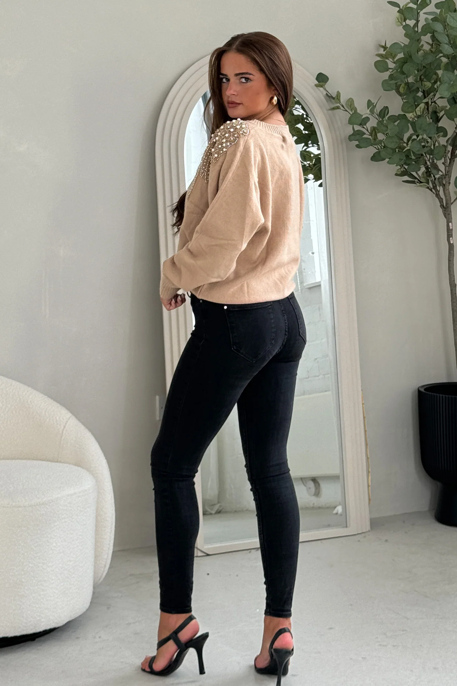 Sia Pearl & Sequin Jumper (Camel) - Image 7