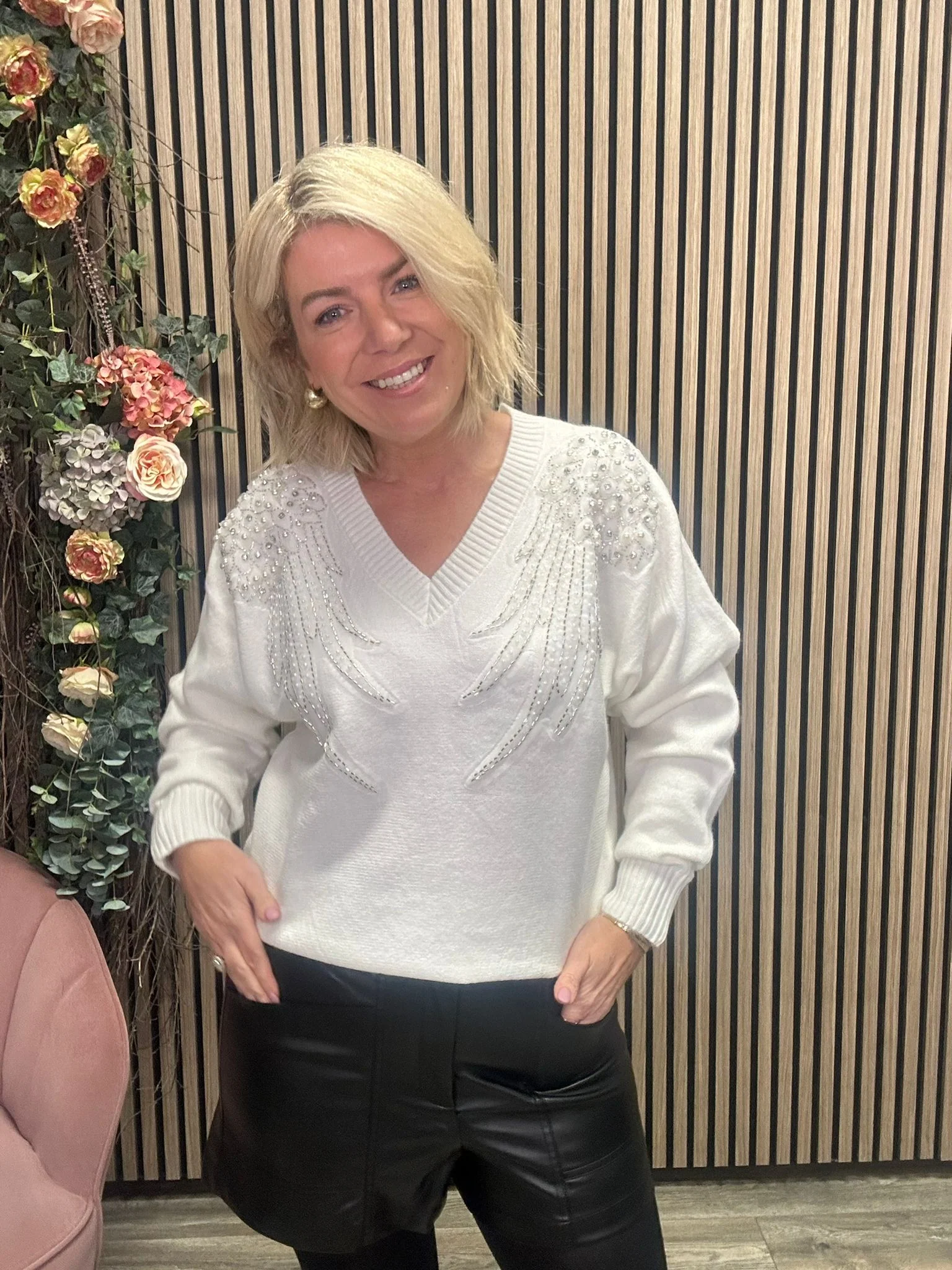 Sia Pearl & Sequin Jumper (Cream) - Image 2