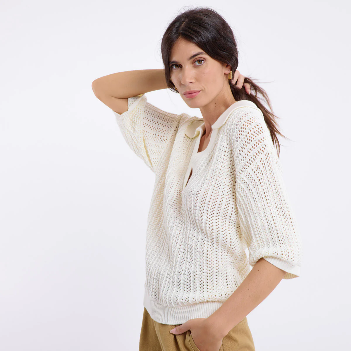 SIBEL SHORT SLEEVED JUMPER (CREAM) - Image 3