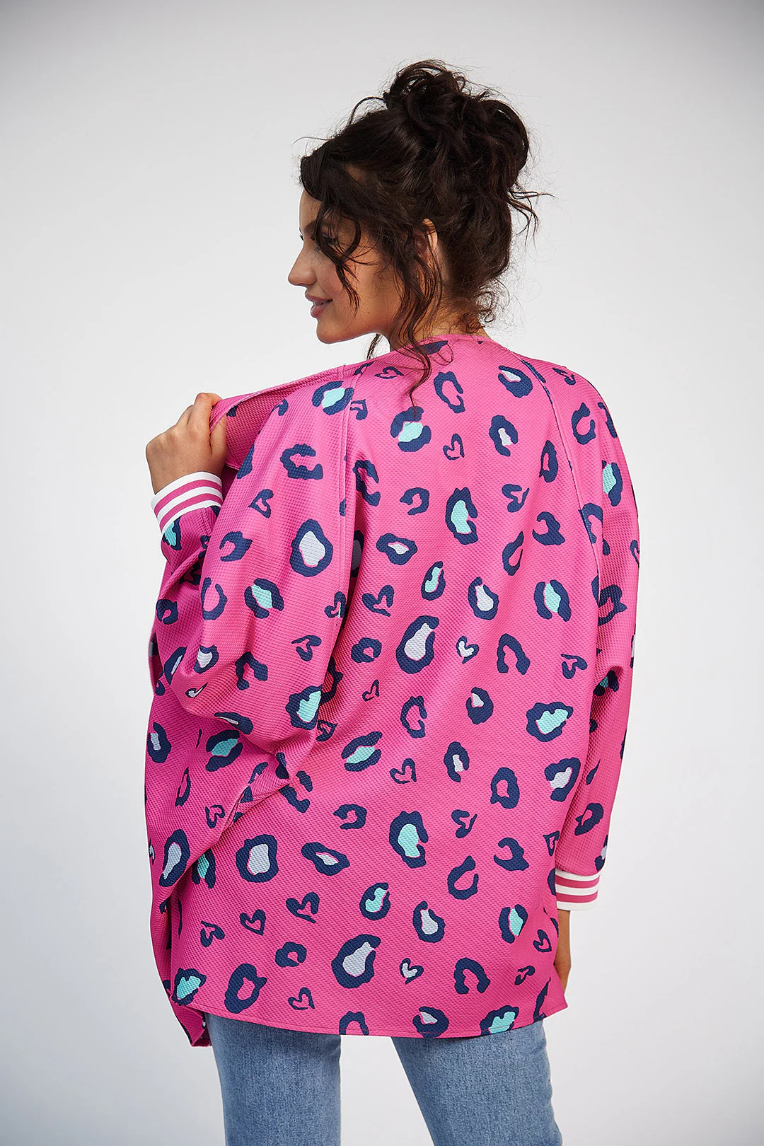 Sonia Batwing Jacket (Pink Print/Navy) - Image 5