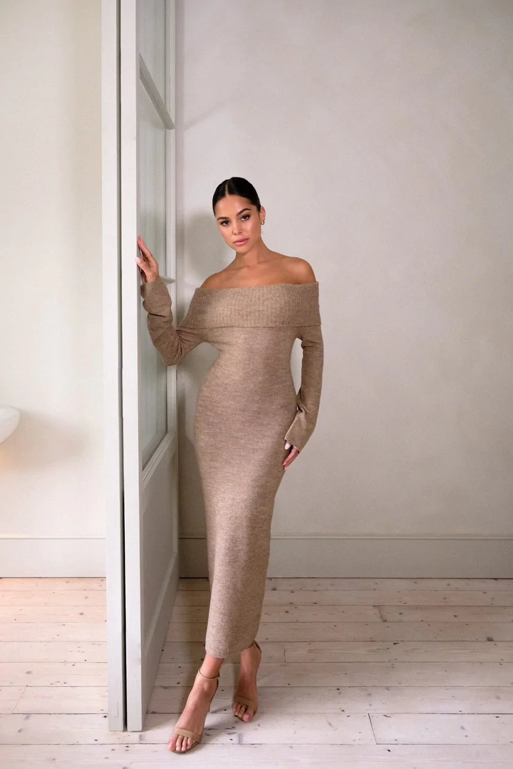 Soreya Bardot Knit Dress (Brown Marl) - Image 2