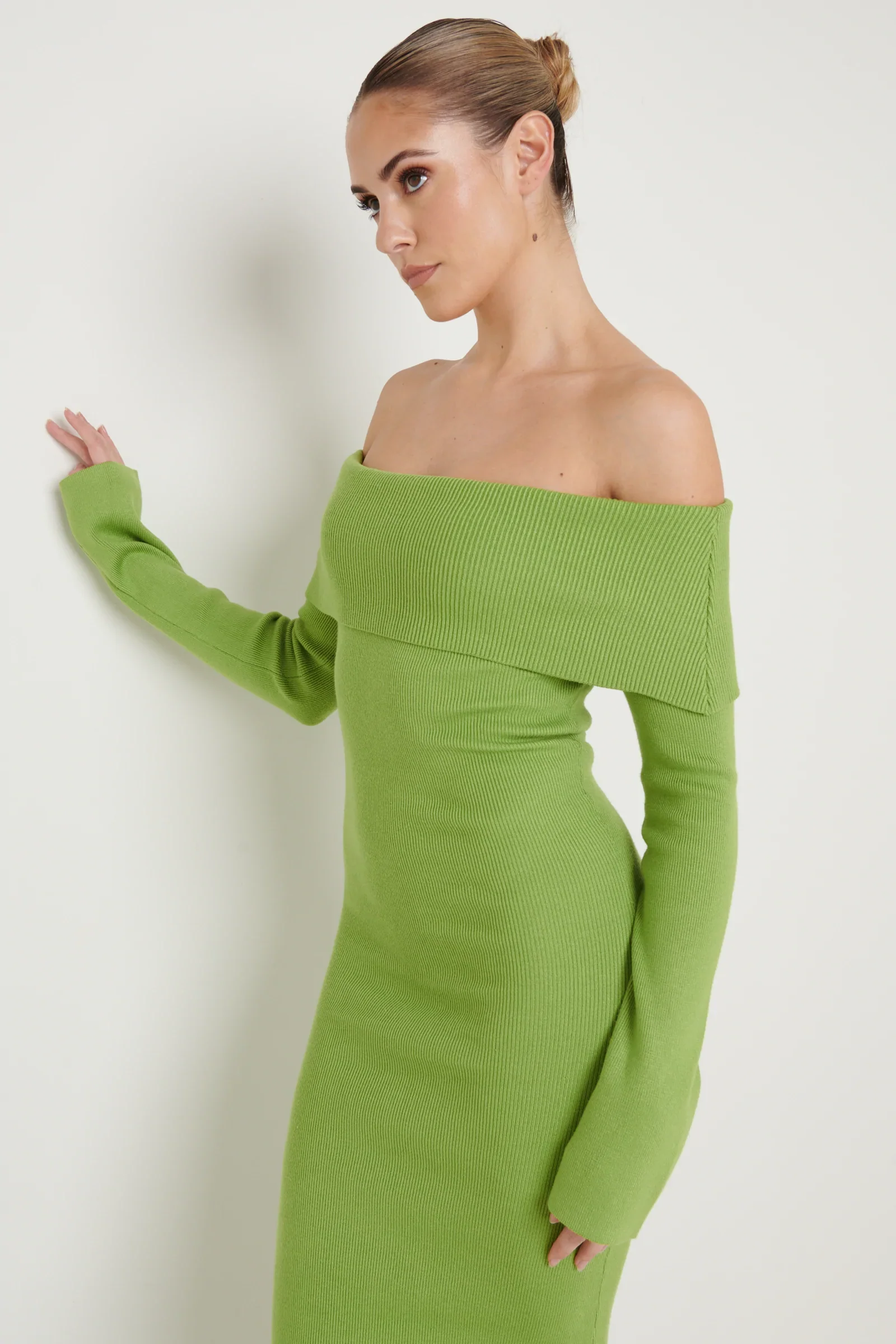 Soreya Bardot Knit Dress (Green) - Image 3