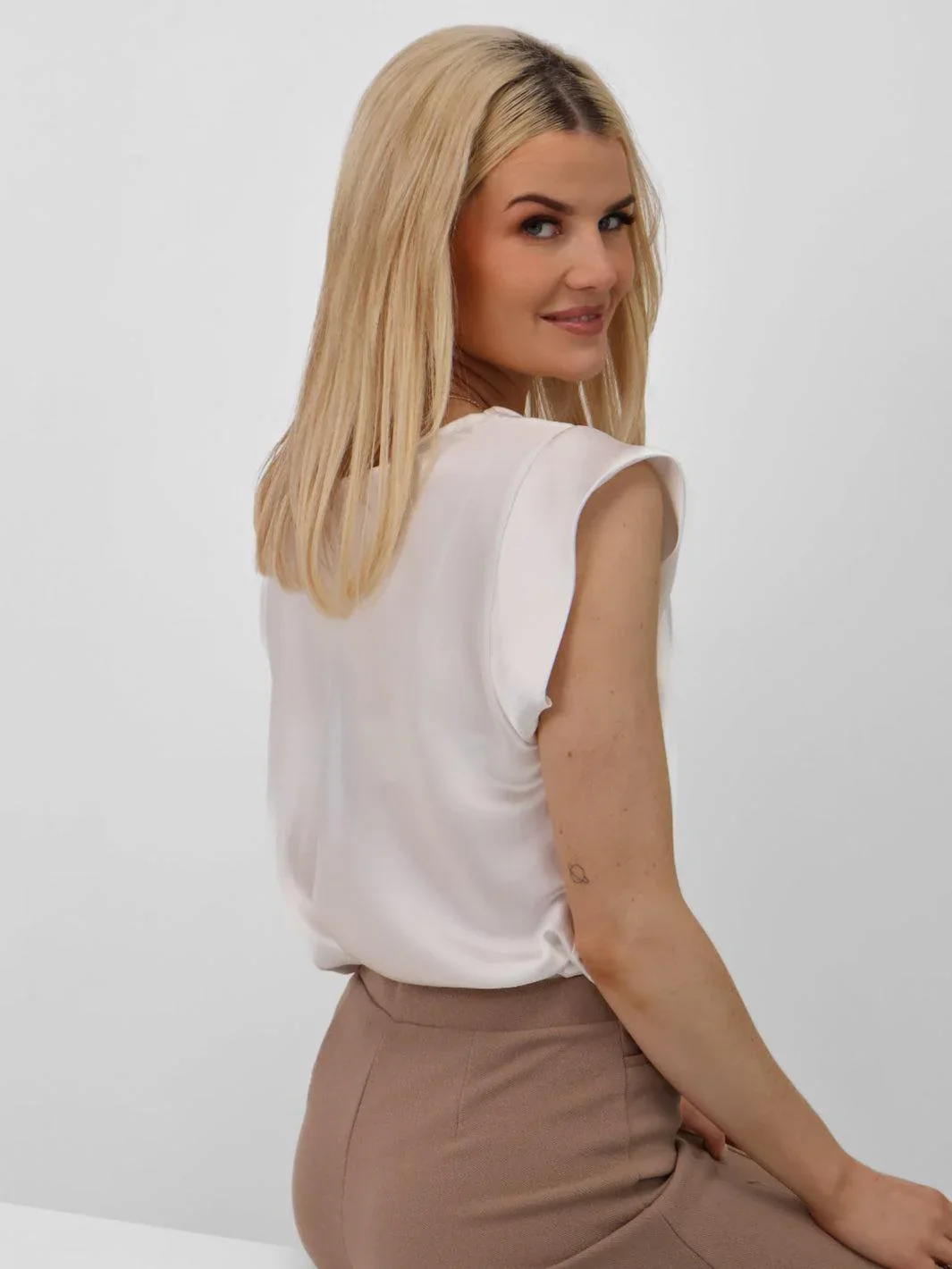 Suzy Cowl Neck Top (White) - Image 6