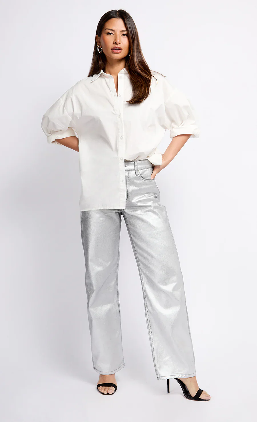 Sylvie Coated Trousers (Silver) - Image 4
