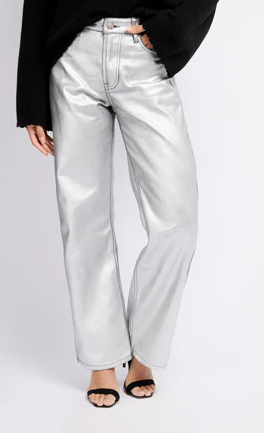 Sylvie Coated Trousers (Silver) - Image 5